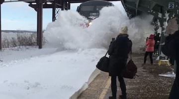 amtrak train collides with a track full of snow