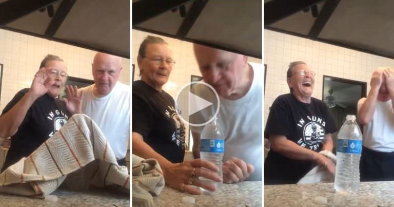 grandma pulls water bottle coin trick on her husband